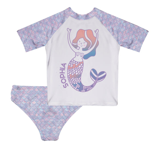 Mermaid Name White And Purple 2Pc Short Sleeve Rash Guatd - Wimziy&Co.