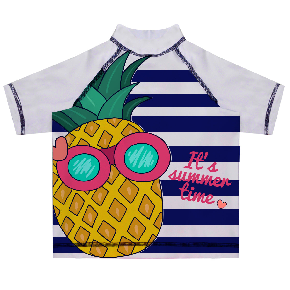 Summer Time White and Navy Short Short Sleeve Rash Guard - Wimziy&Co.