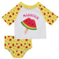 Watermelon and Flowers Print Name White and Yellow 2pc Short Sleeve Rash Guard - Wimziy&Co.