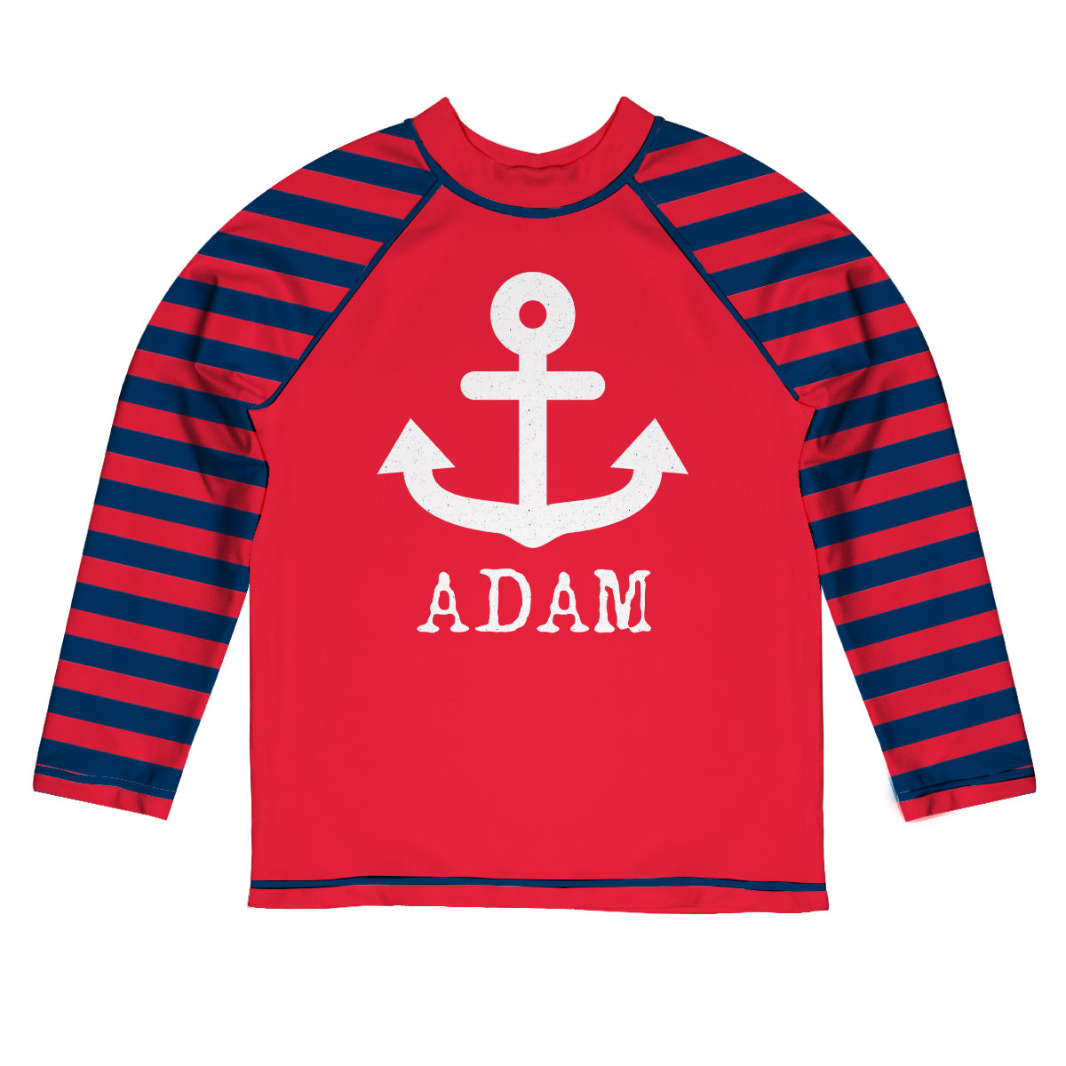 Anchor Personalized Name Red and Navy Long Sleeve Rash Guard