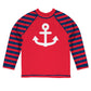 Anchor Personalized Name Red and Navy Long Sleeve Rash Guard - Wimziy&Co.