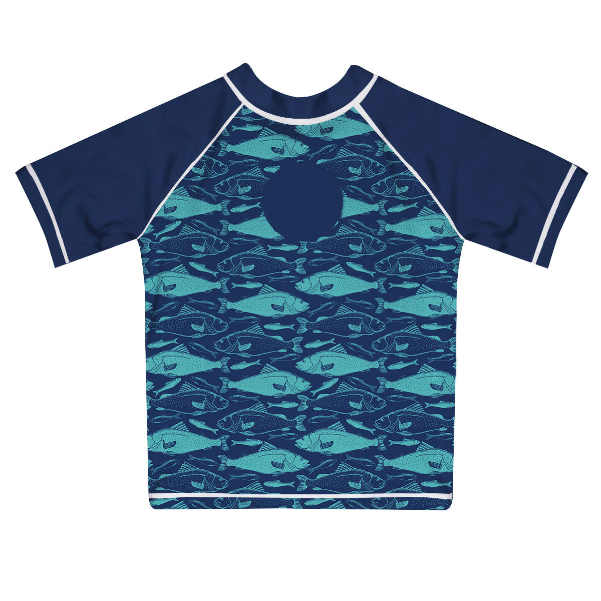 Fishes Print Monogram Navy and Aqua Short Sleeve Rash Guard - Wimziy&Co.