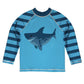 Shark Personalized Name Turquoise and Blue Stripes Long Sleeve Rash Guard - Wimziy&Co.