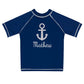 Nautical Name Navy Short Sleeve Rash Guard - Wimziy&Co.