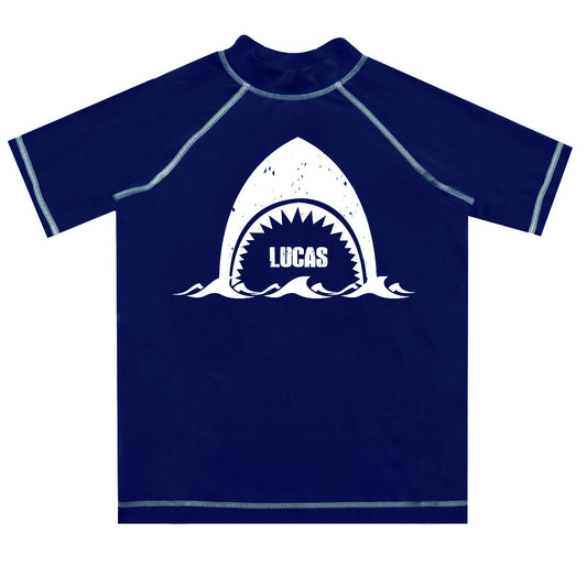 Shark Name Navy Short Sleeve Rash Guard - Wimziy&Co.