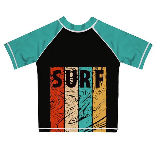 Surf Black and Aqua Short Sleeve Rash Guard - Wimziy&Co.