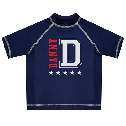 Stars Initial and Name Navy Short Sleeve Rash Guard - Wimziy&Co.