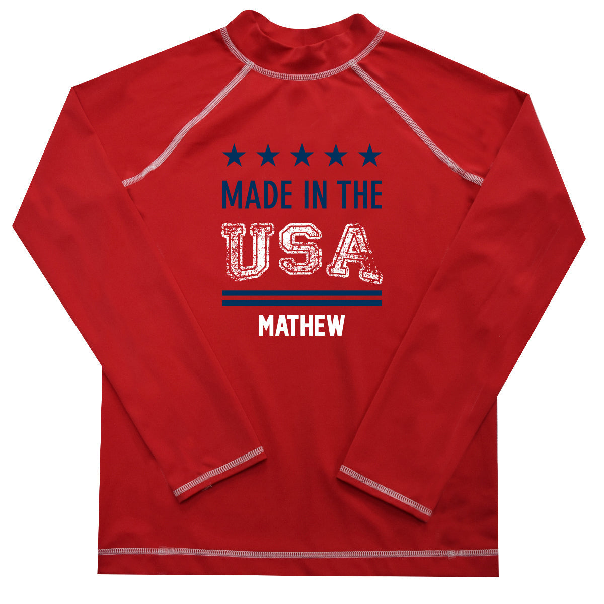 Made in the USA Name Red Long Sleeve Boys Rash Guard - Wimziy&Co.
