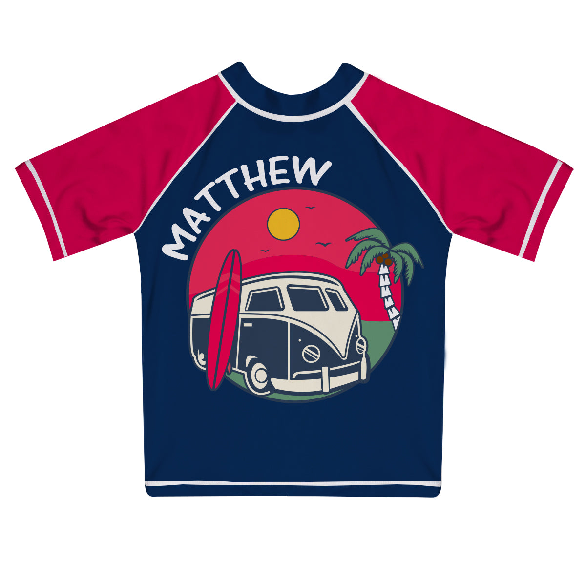 Summer Car Name Navy and Red Short Sleeve Rash Guard - Wimziy&Co.