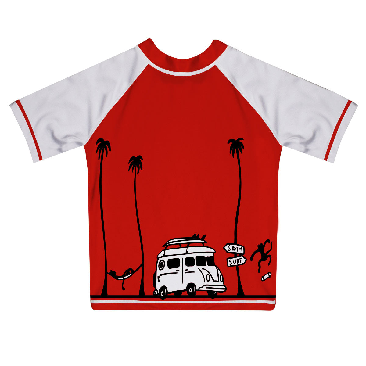 Swim Or Surf Monogram Red and White Short Sleeve Rash Guard - Wimziy&Co.