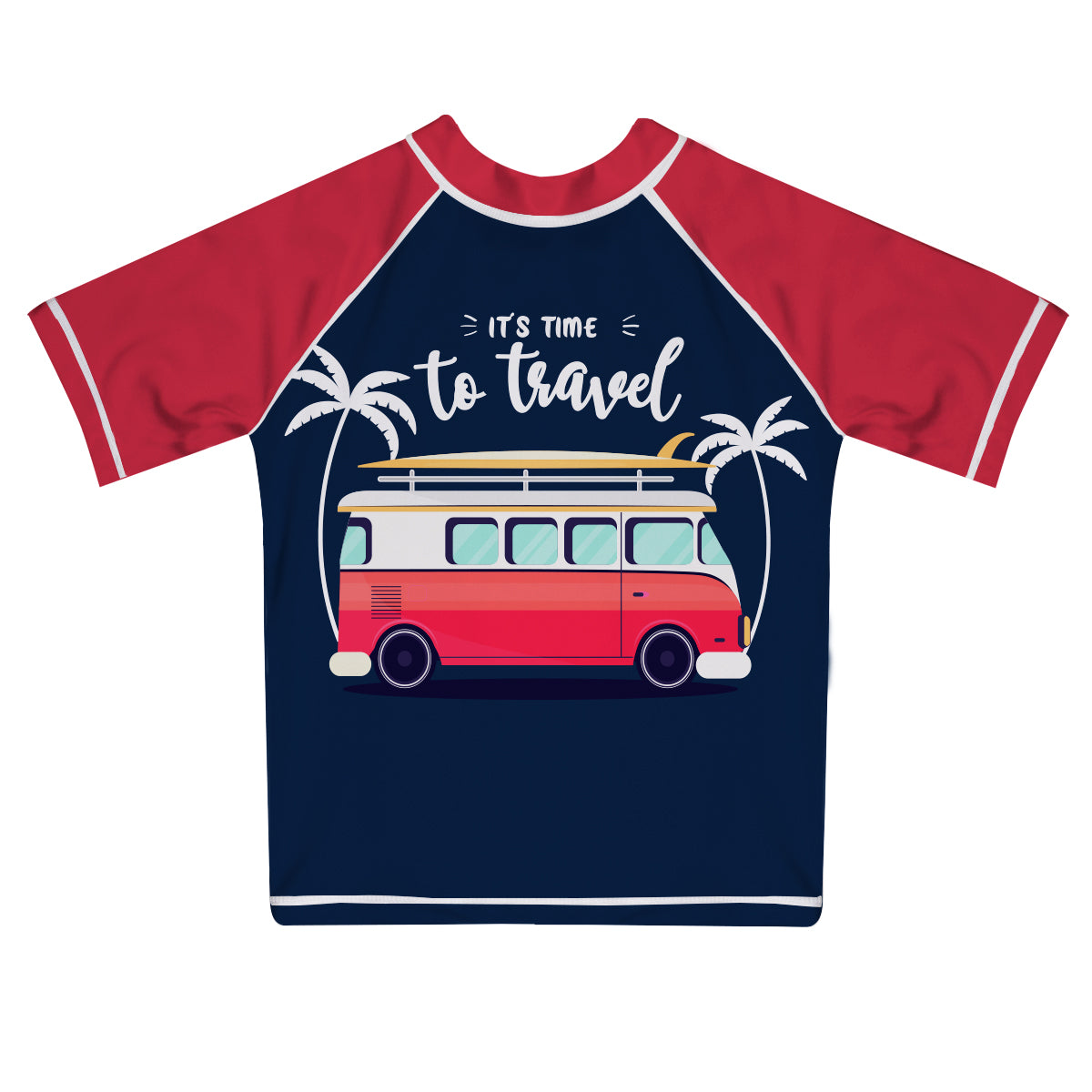 It is Time To Travel Navy and Red Short Sleeve Rash Guard - Wimziy&Co.
