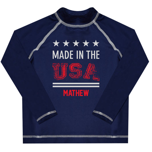 Made In The USA Name Navy Long Sleeve Rash Guard - Wimziy&Co.