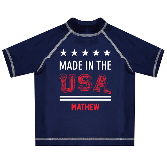 Made In The USA Name Navy  Short Sleeve Rash Guard - Wimziy&Co.