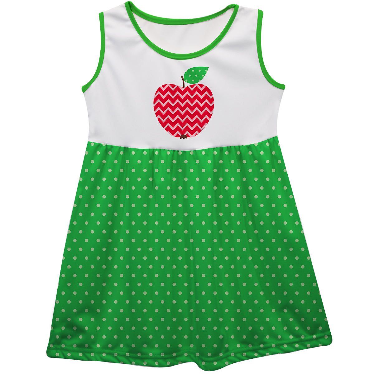 Apple And Polka Dots White And Green Tank Dress - Wimziy&Co.