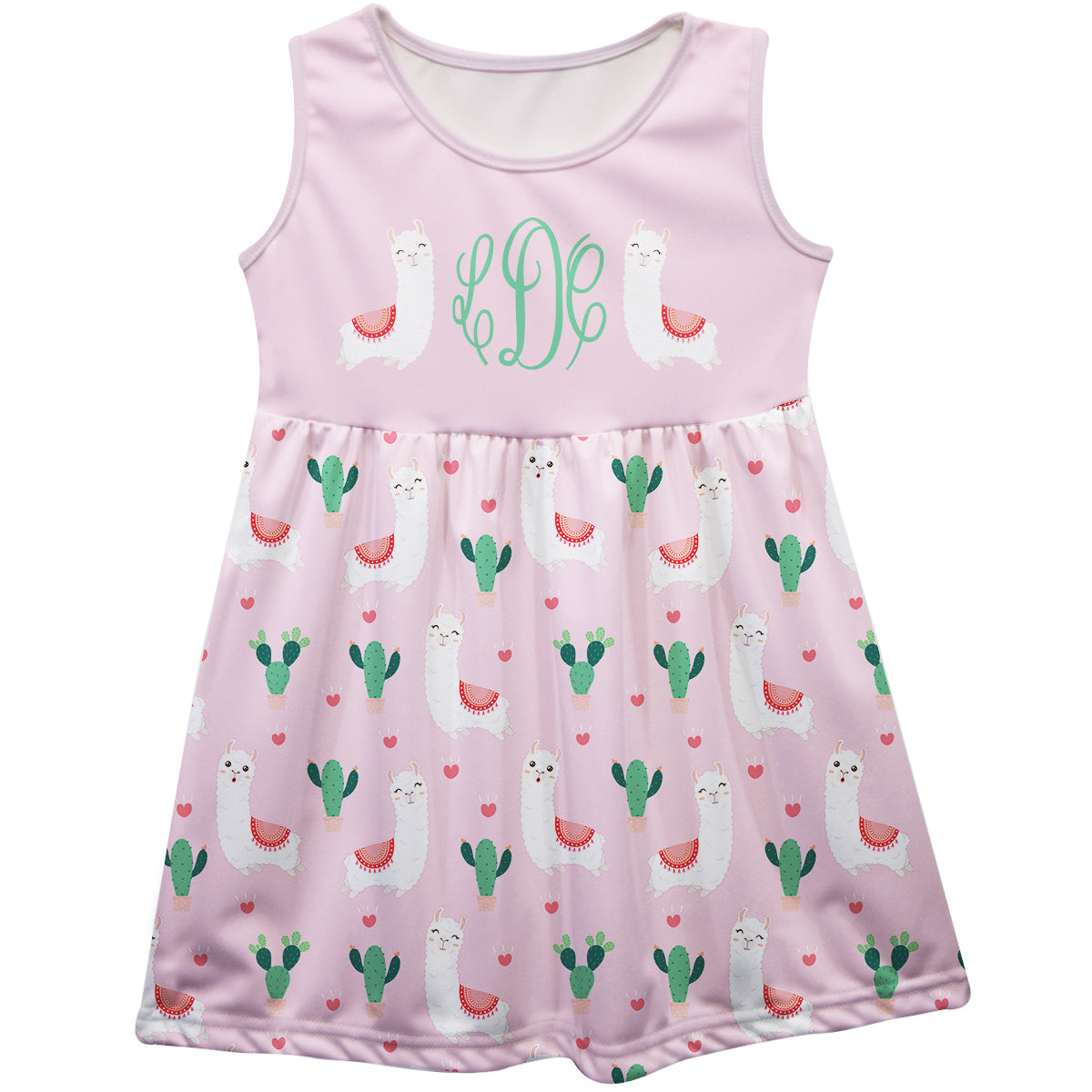 Pink and white llamas a line dres with monogram - Wimziy&Co.