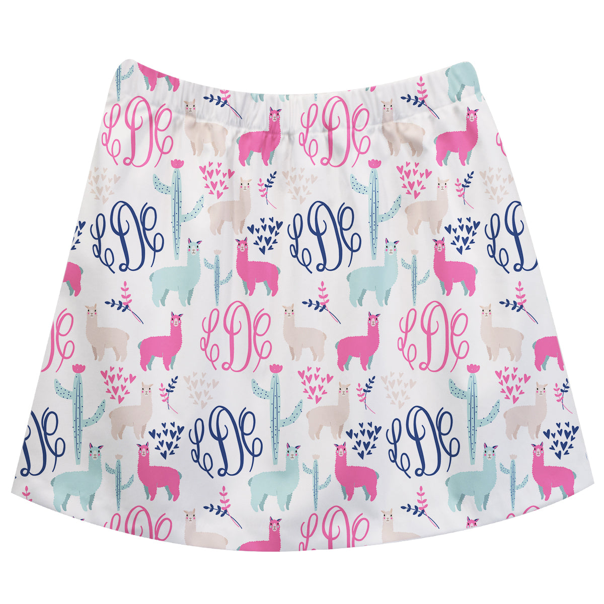 White and multicolor llamas girls skirt with monogram - Wimziy&Co.