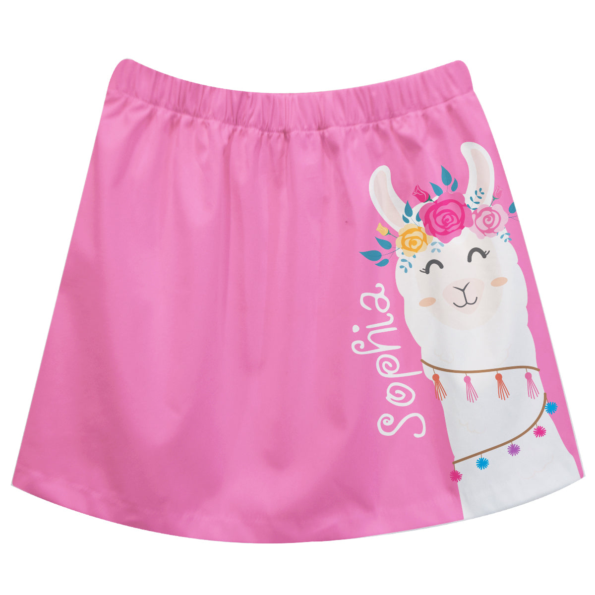 Pink and white llama girls skirt with name - Wimziy&Co.