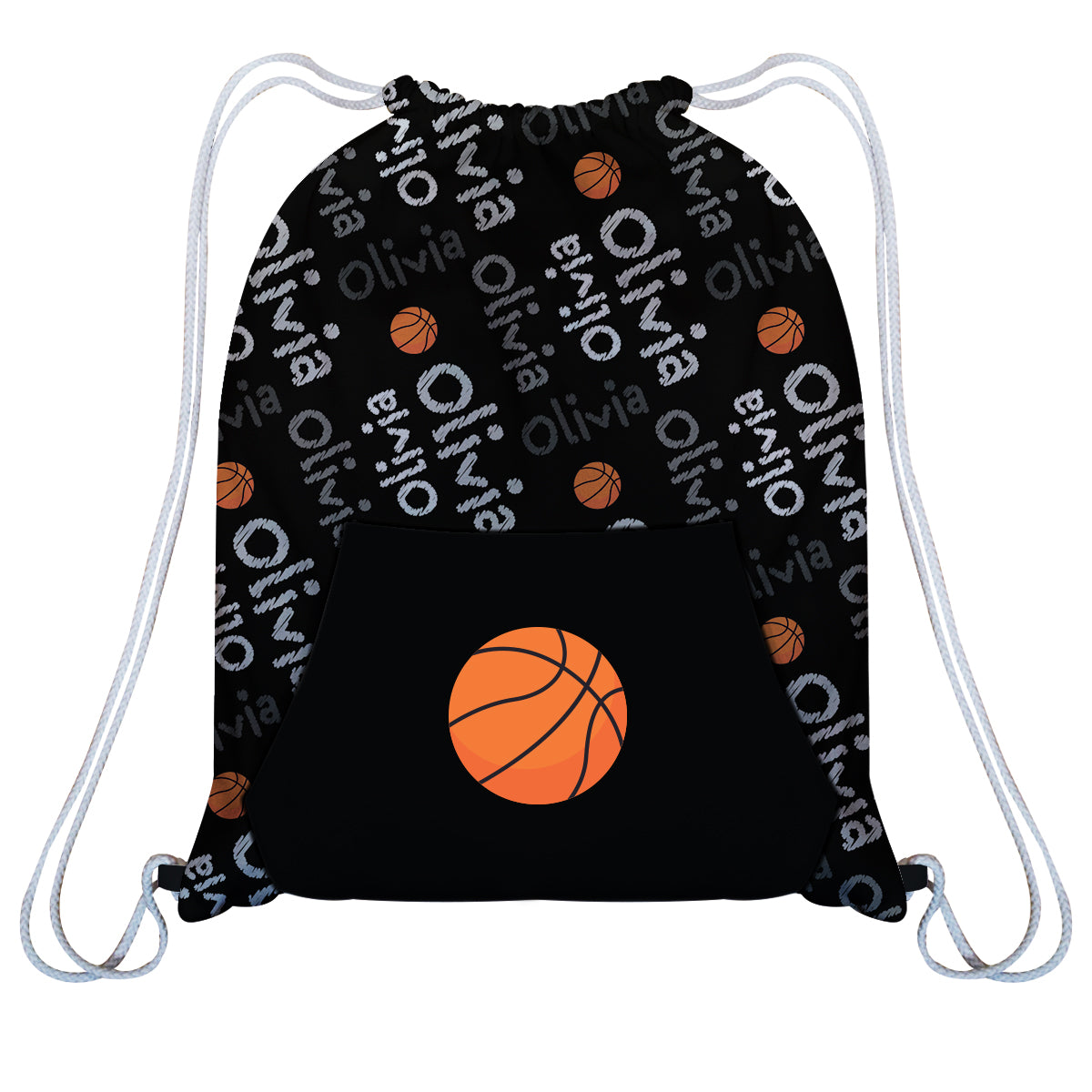 Basketball Name Black Fleece Gym Bag With Kangaroo Pocket - Wimziy&Co.