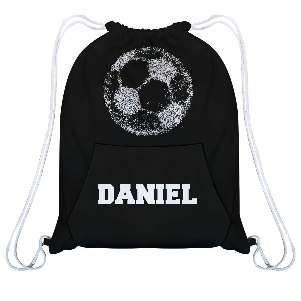 Soccer Ball  Name Fleece Black Gym Bag With Kangaroo Pocket - Wimziy&Co.