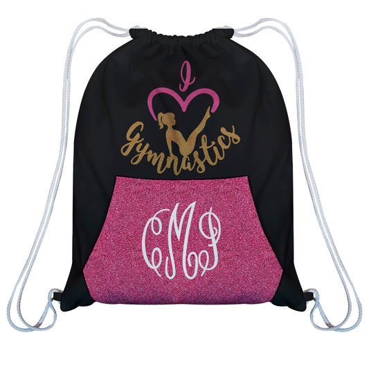 Gymnastics Monogram Black And Pink Gym Bag Whit Kangaroo Pocket - Wimziy&Co.