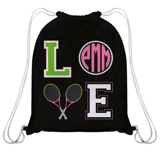 Love Tennis Monogram Black Fleece Gym Bag - Wimziy&Co.