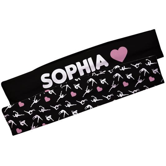 Black and pink personalized gymnastics head band set - Wimziy&Co.