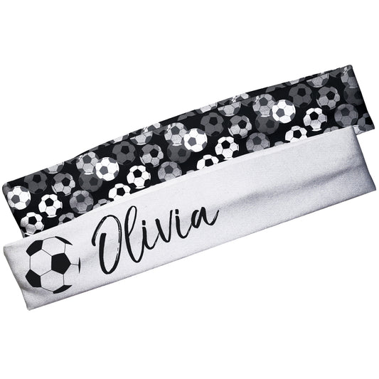 Soccer Ball Personalized Name White and Black Headband Set