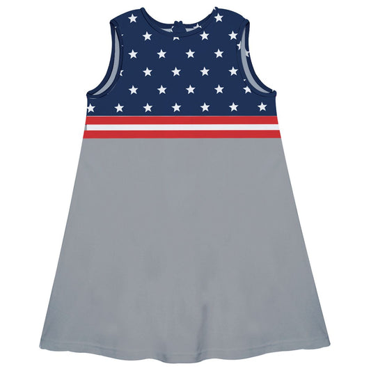Stars Gray and Navy A Line Dress - Wimziy&Co.