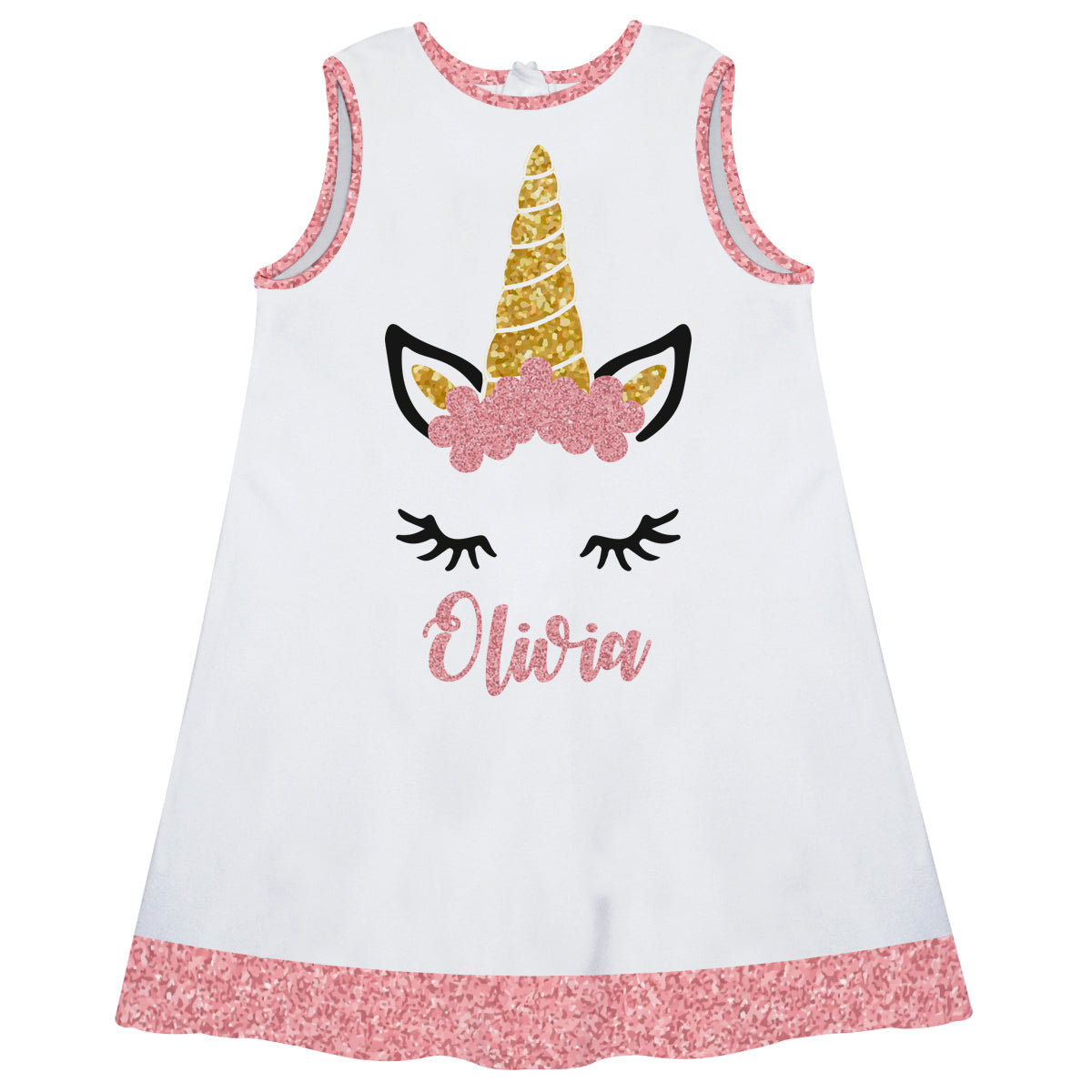 White and pink unicorn face a line dress with name - Wimziy&Co.