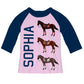 Light pink and navy sleeves blouse with horses and name - Wimziy&Co.