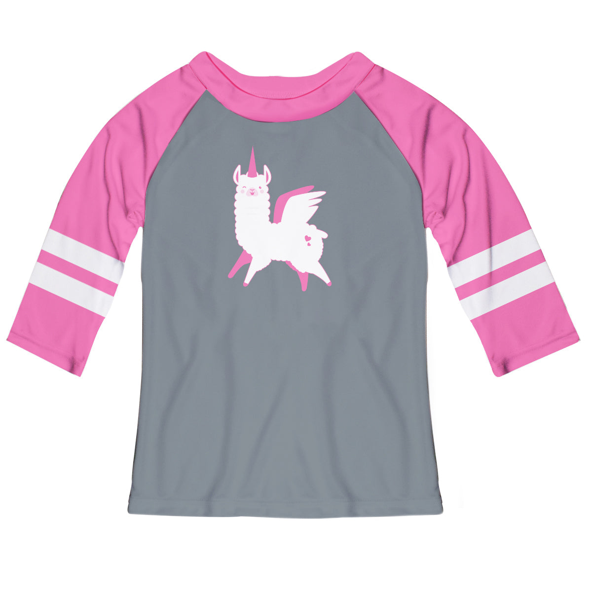 Gray and pink 'Llamacorn' raglan tee shirt with name - Wimziy&Co.