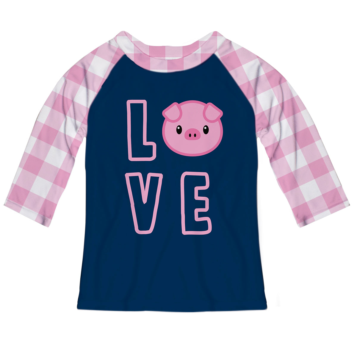 Love Pig Navy And Pink Check Raglan Tee Shirt Three quarter Sleeve - Wimziy&Co.