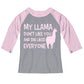 Gray and pink 'My llama' three quarter sleeve tee shirt - Wimziy&Co.