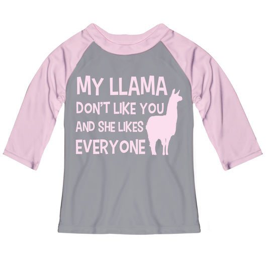Gray and pink 'My llama' three quarter sleeve tee shirt - Wimziy&Co.
