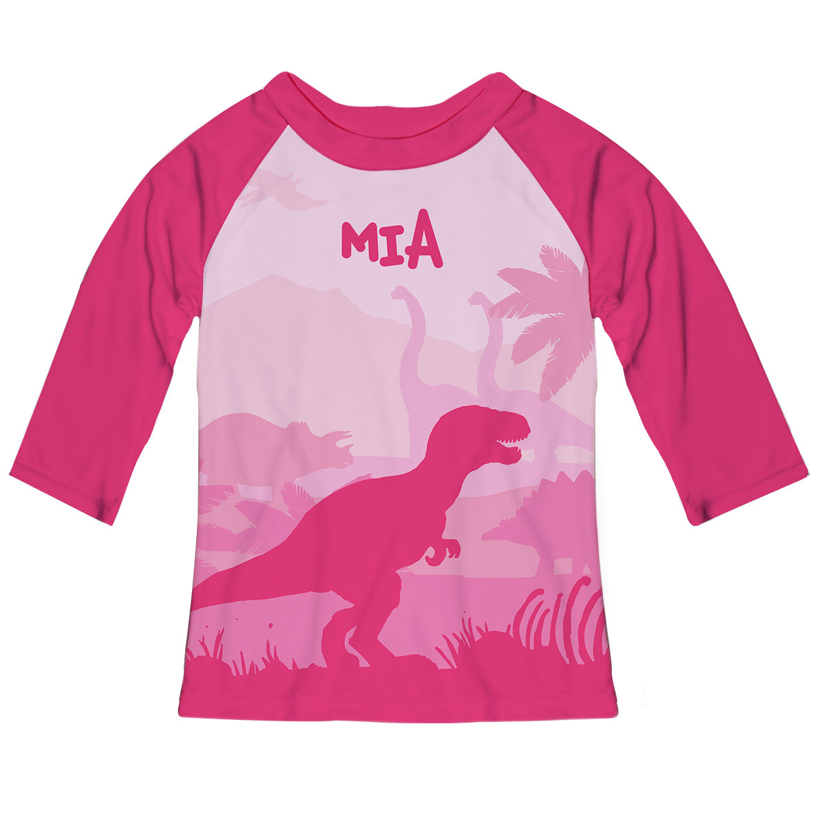 Dinosaur Rex Name Pink Raglan Tee Shirt Three Quarter Sleeve - Wimziy&Co.