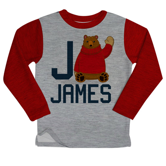 Boys gray and red bear fleece sweatshirt with name and initial - Wimziy&Co.