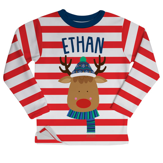Red and white striped deer boys fleece sweatshirt with name - Wimziy&Co.