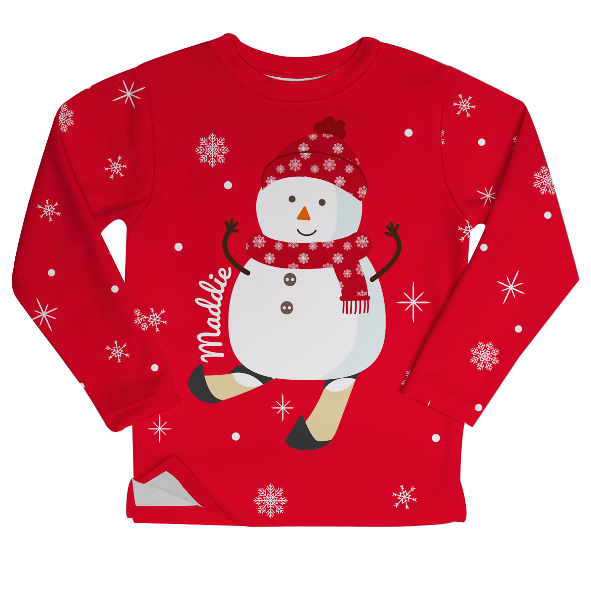 Girls red fleece sweatshirt with snowman and name - Wimziy&Co.