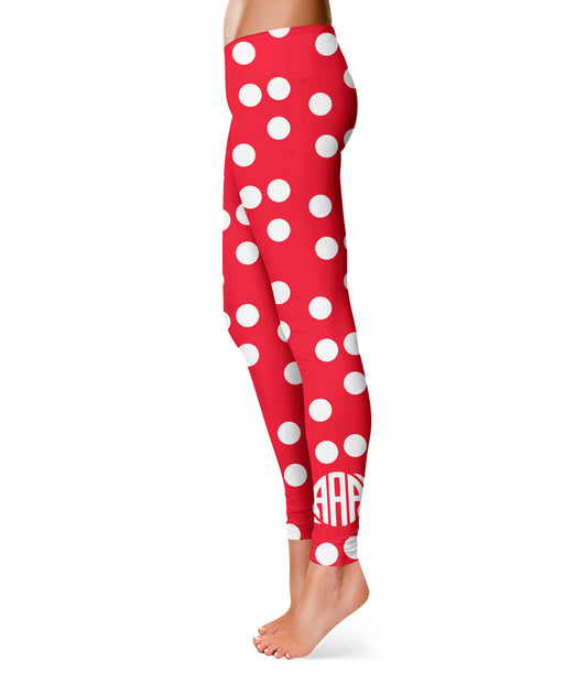 Polka Dots Print Monogram Red Leggings - Wimziy&Co.