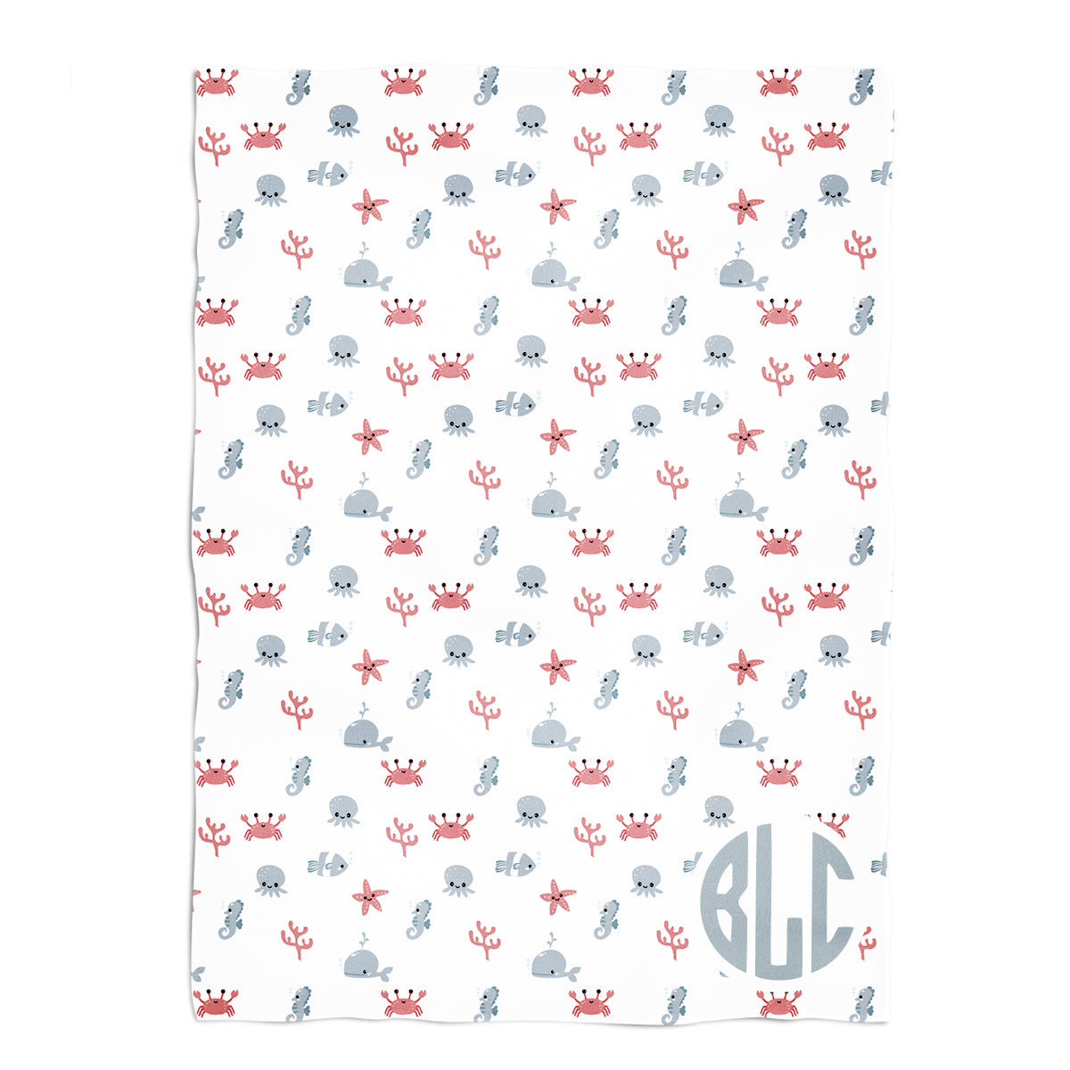 Nautical print monogram white minky blanket - Wimziy&Co.