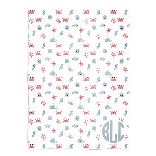 Nautical print monogram white minky blanket - Wimziy&Co.
