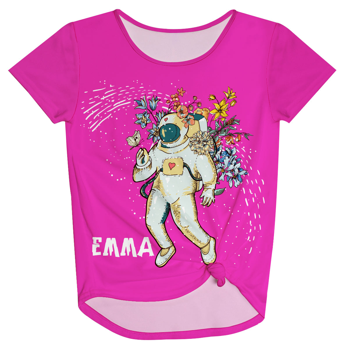 Astronaut Floral Name Hot Pink Knot Top - Wimziy&Co.