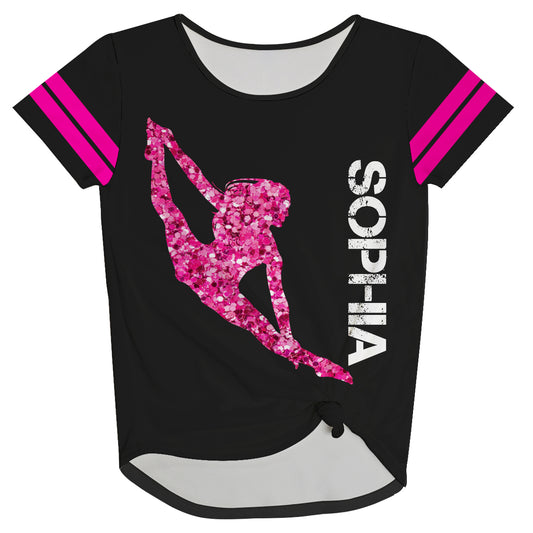 Black and hot pink dancer knot top with name - Wimziy&Co.