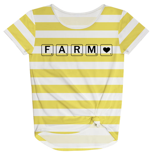 Yellow and white stripes farm short sleeve knot top - Wimziy&Co.