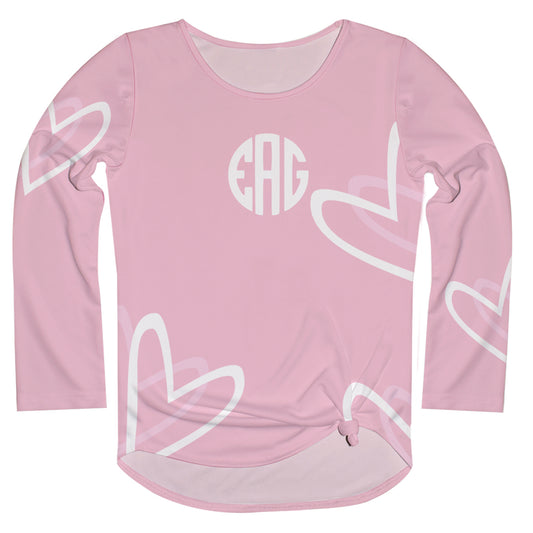 Hearts Monogram Pink Long Sleeve Knot Top - Wimziy&Co.