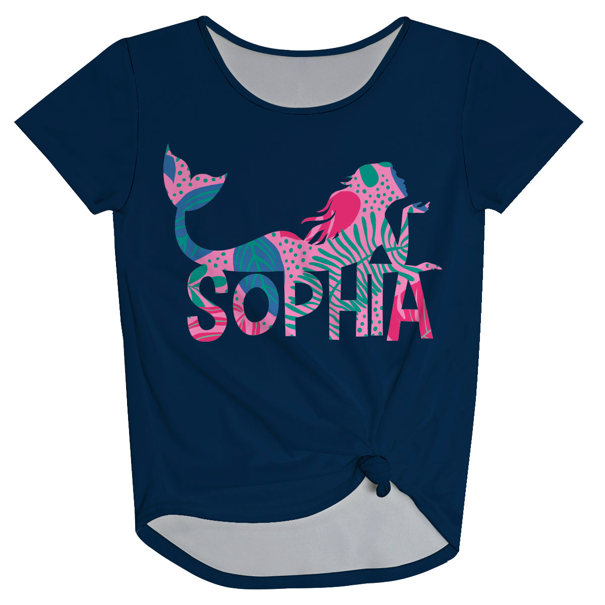 Mermaid Personalized Name Navy Knot Top
