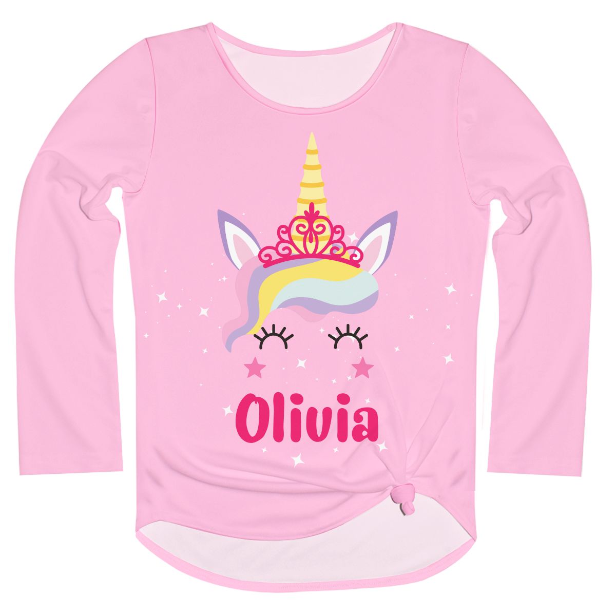 Unicorn Name Pink Long Sleeve Knot Top - Wimziy&Co.