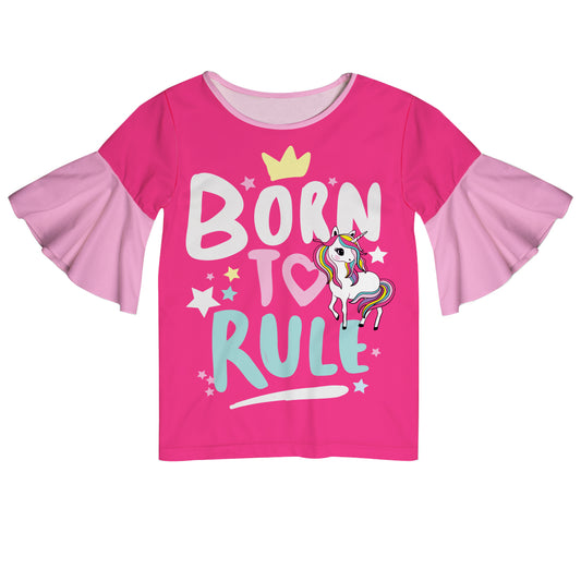 Born To Rule Hot Pink Short Sleeve Ruffle Top - Wimziy&Co.