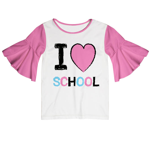 I Love School White and Pink Short Sleeve Ruffle Top - Wimziy&Co.