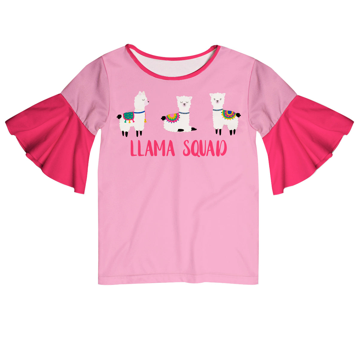 Hot pink and white llamas bell sleeve girls blouse - Wimziy&Co.